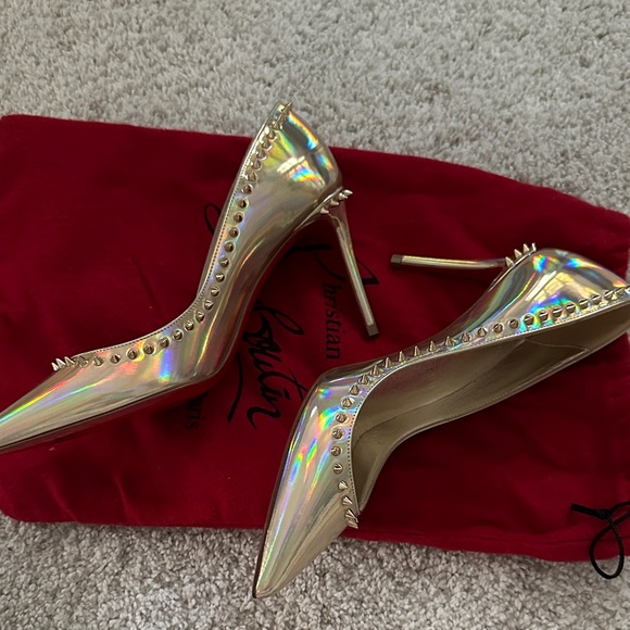 Christian Louboutin Iridescent Gold Studded Heels - Picture 1 of 4